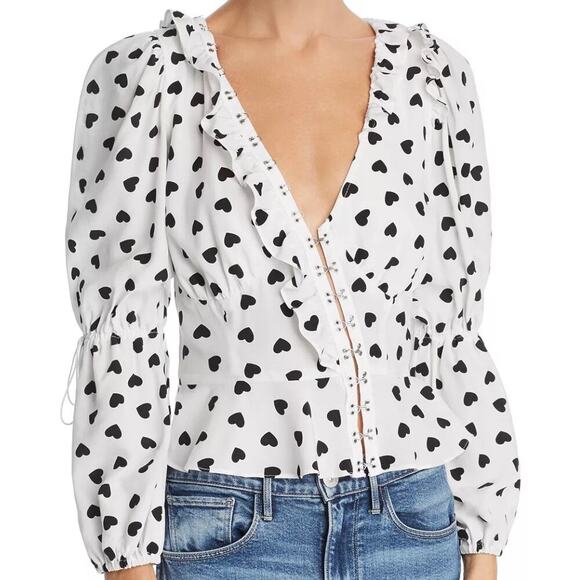 For Love and Lemons Top Heart Pattern Long Sleeve Size M - Picture 1 of 8